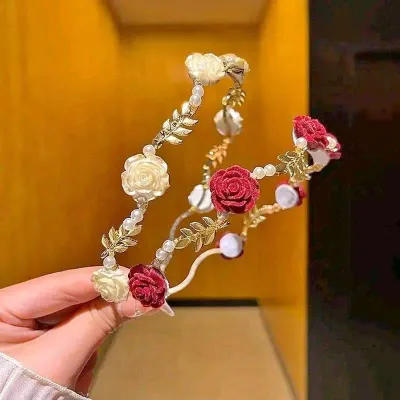 Vintage Pearl Rose Petals Flower Headpiece